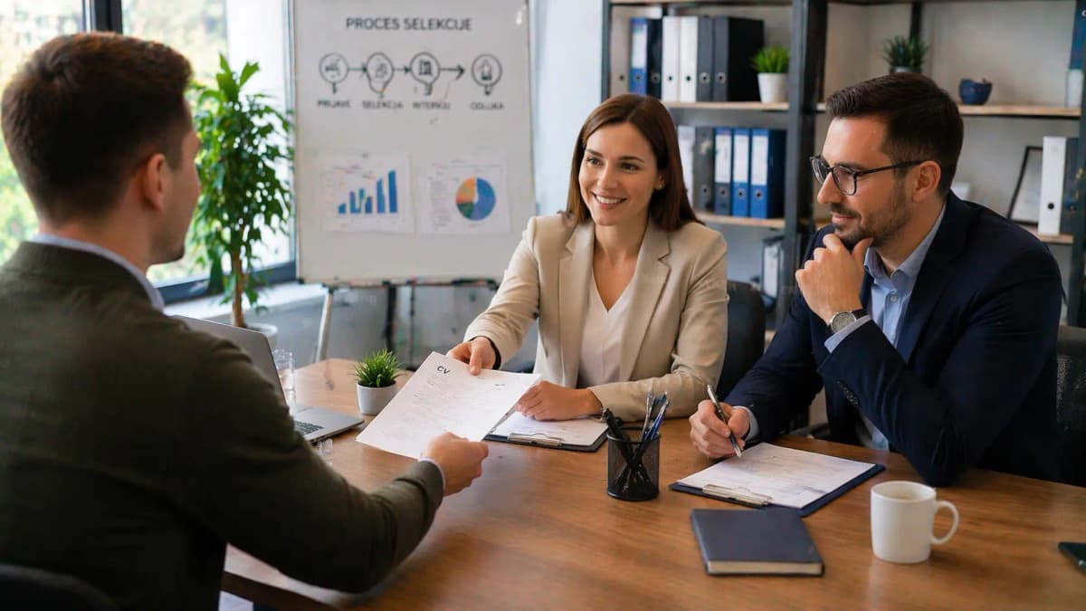 HR intervju u agenciji za zapošljavanje - kandidat predaje CV regruterima