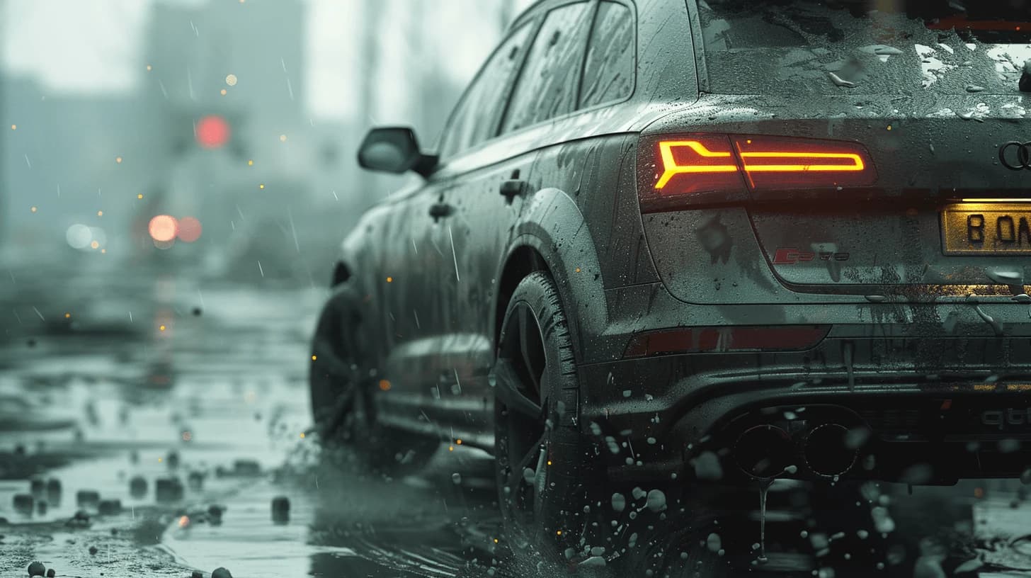 Automobil na mokrom kolovozu u gradskom saobraćaju