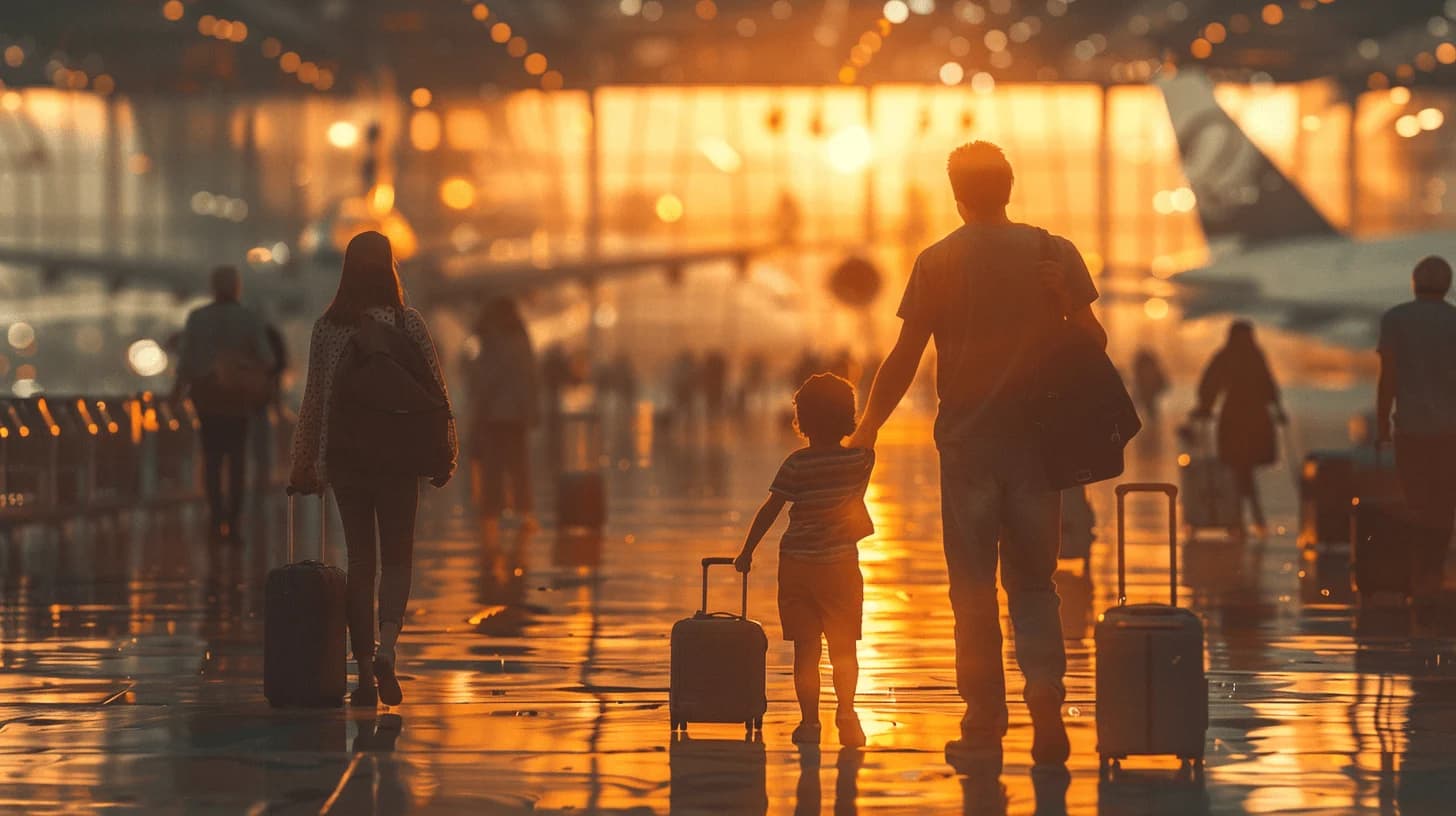 Family with luggage at the airport